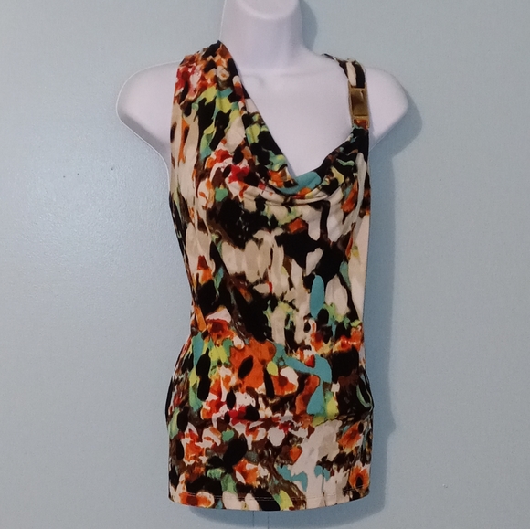 Calvin‎ Klein Blouse Size Small Sleeveless Multi Color Stone Buckle Abstract - Picture 1 of 16